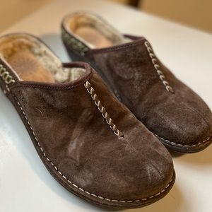 Ugg Chocolate Slip on suede mules Size 8.